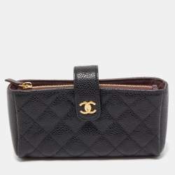 Pre Owned Chanel Black Quilted Caviar Leather CC O Phone Pouch