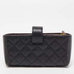 Pre Owned Chanel Black Quilted Caviar Leather CC O Phone Pouch