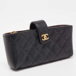 Pre Owned Chanel Black Quilted Caviar Leather CC O Phone Pouch