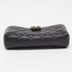 Pre Owned Chanel Black Quilted Caviar Leather CC O Phone Pouch