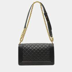 Pre Owned Dark Black Quilted Leather Boy Bag