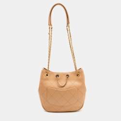 Pre Owned Chanel Beige Quilted Leather Egyptian Amulet Drawstring Bucket Bag