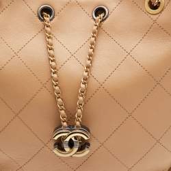 Pre Owned Chanel Beige Quilted Leather Egyptian Amulet Drawstring Bucket Bag