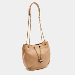 Pre Owned Chanel Beige Quilted Leather Egyptian Amulet Drawstring Bucket Bag