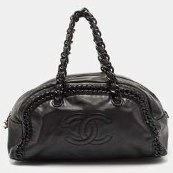 Chanel Black Leather Large Chain Trim Luxe Ligne Bowler Boston Bag Chanel