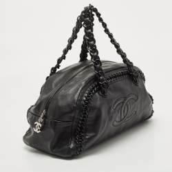 Pre Owned Chanel Black Matte Leather Large Luxe Ligne Bowler Bag