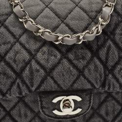 Pre Owned Chanel Grey/Black Quilted Washed Denim Small Denimpression Flap Bag