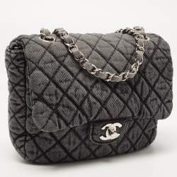 Pre Owned Chanel Grey/Black Quilted Washed Denim Small Denimpression Flap Bag