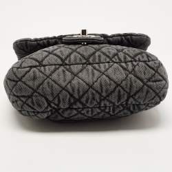 Pre Owned Chanel Grey/Black Quilted Washed Denim Small Denimpression Flap Bag