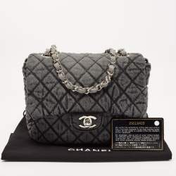 Pre Owned Chanel Grey/Black Quilted Washed Denim Small Denimpression Flap Bag
