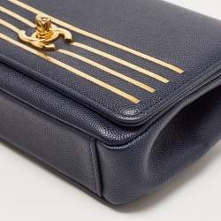 Pre Owned Chanel Blue Caviar Leather Captain Gold Waist Bag
