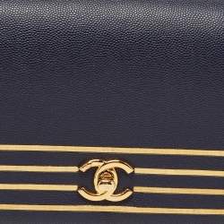 Pre Owned Chanel Blue Caviar Leather Captain Gold Waist Bag