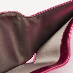 Chanel Metallic Pink Leather Ribbon Embossed Trifold Wallet