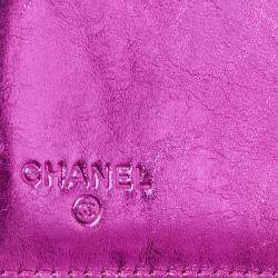 Chanel Metallic Pink Leather Ribbon Embossed Trifold Wallet