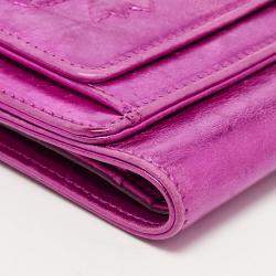 Chanel Metallic Pink Leather Ribbon Embossed Trifold Wallet