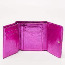 Chanel Metallic Pink Leather Ribbon Embossed Trifold Wallet