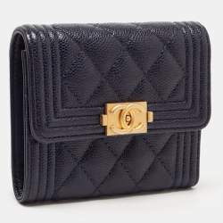 Chanel Blue Quilted Caviar Leather Small Boy Wallet