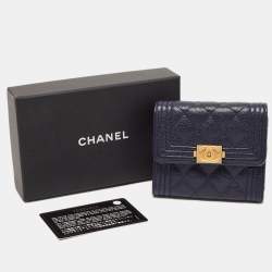 Chanel Blue Quilted Caviar Leather Small Boy Wallet