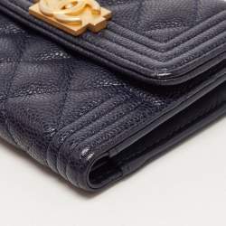 Chanel Blue Quilted Caviar Leather Small Boy Wallet