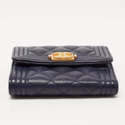 Chanel Blue Quilted Caviar Leather Small Boy Wallet
