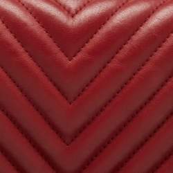Pre Owned Chanel Red Chevron Leather CC Flap Top Handle Bag