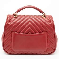 Pre Owned Chanel Red Chevron Leather CC Flap Top Handle Bag
