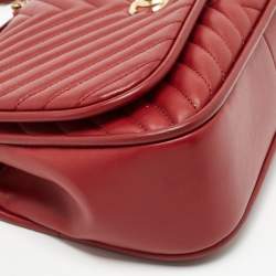 Pre Owned Chanel Red Chevron Leather CC Flap Top Handle Bag