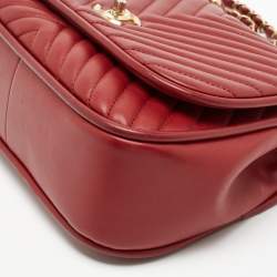 Pre Owned Chanel Red Chevron Leather CC Flap Top Handle Bag