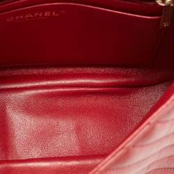 Pre Owned Chanel Red Chevron Leather CC Flap Top Handle Bag