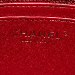 Pre Owned Chanel Red Chevron Leather CC Flap Top Handle Bag