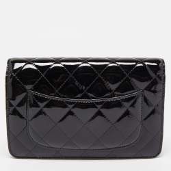 Chanel Black Quilted Patent Leather Classic Wallet on Chain