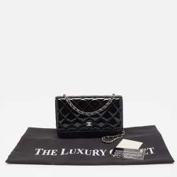 Chanel Black Quilted Patent Leather Classic Wallet on Chain