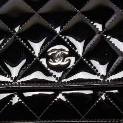 Chanel Black Quilted Patent Leather Classic Wallet on Chain
