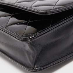 Chanel Black Quilted Patent Leather Classic Wallet on Chain
