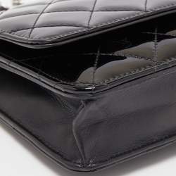 Chanel Black Quilted Patent Leather Classic Wallet on Chain