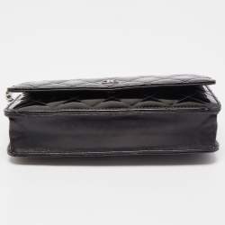 Chanel Black Quilted Patent Leather Classic Wallet on Chain