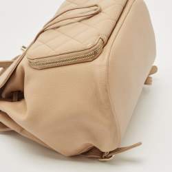 Pre Owned Chanel Beige Quilted Caviar Leather Business Affinity Backpack