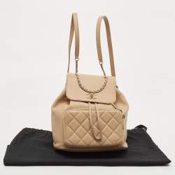 Pre Owned Chanel Beige Quilted Caviar Leather Business Affinity Backpack