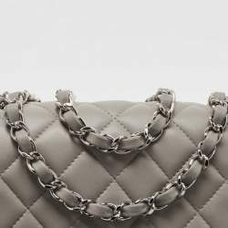 Pre Owned Chanel Grey Quilted Lambskin Leather New Mini Classic Flap Bag