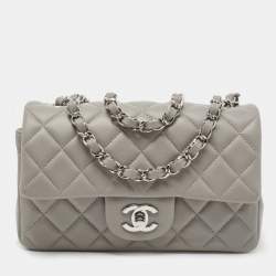 Chanel Grey Quilted Lambskin Leather New Mini Classic Flap Bag Chanel