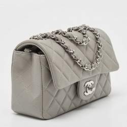 Pre Owned Chanel Grey Quilted Lambskin Leather New Mini Classic Flap Bag