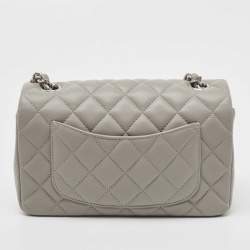 Pre Owned Chanel Grey Quilted Lambskin Leather New Mini Classic Flap Bag