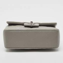 Pre Owned Chanel Grey Quilted Lambskin Leather New Mini Classic Flap Bag