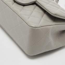 Pre Owned Chanel Grey Quilted Lambskin Leather New Mini Classic Flap Bag