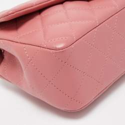 Pre Owned Chanel Pink Quilted Lambskin Leather New Mini Classic Flap Bag