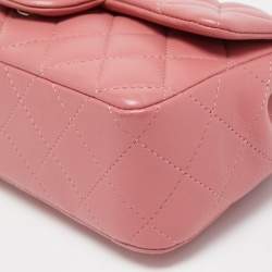 Pre Owned Chanel Pink Quilted Lambskin Leather New Mini Classic Flap Bag