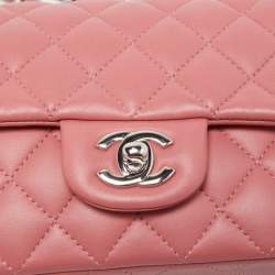 Pre Owned Chanel Pink Quilted Lambskin Leather New Mini Classic Flap Bag