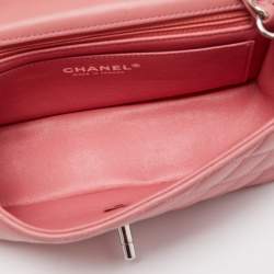 Pre Owned Chanel Pink Quilted Lambskin Leather New Mini Classic Flap Bag