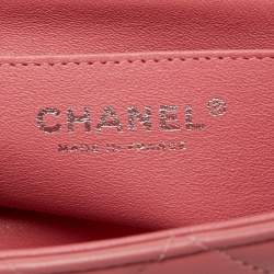 Pre Owned Chanel Pink Quilted Lambskin Leather New Mini Classic Flap Bag