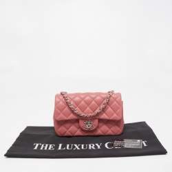 Pre Owned Chanel Pink Quilted Lambskin Leather New Mini Classic Flap Bag